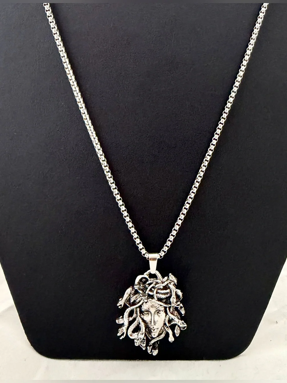 Gothic Silver Medusa Gorgon Pendant Necklace